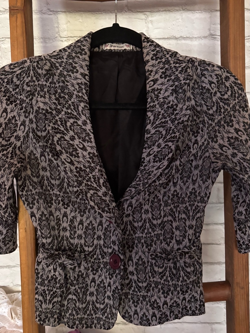 Forever 21 Black and Gray Printed Blazer